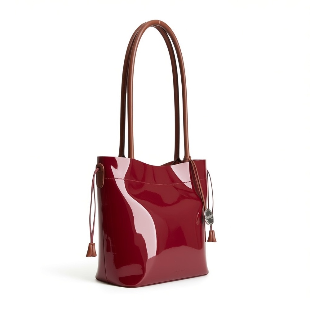 FURLA Red Patent Leather Tote Bag Italian Luxury Shoulder Bag ✨